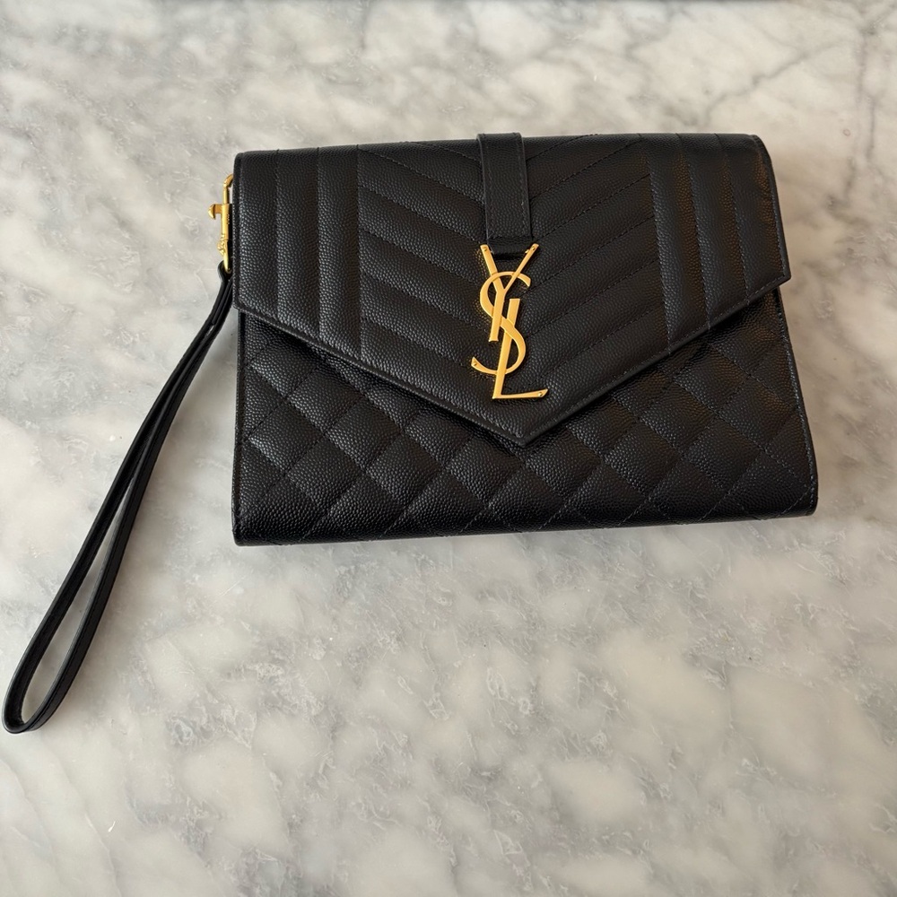 YSL Envelope Flap Pouch In Mix Matelassé Grain De Poudre Embossed Leather